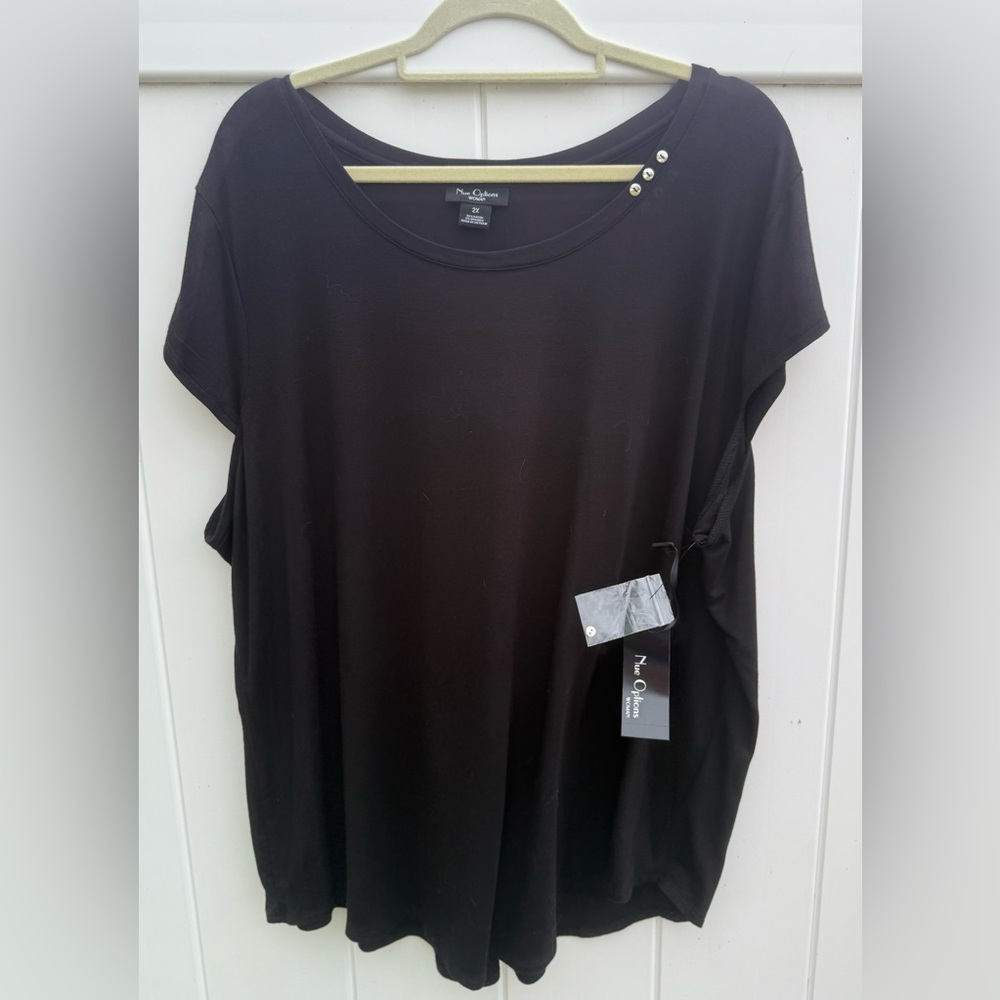 Nue Options Woman Black Short Sleeve Top With Silver Detail.  Size 2X.  NWT. - Picture 6 of 8